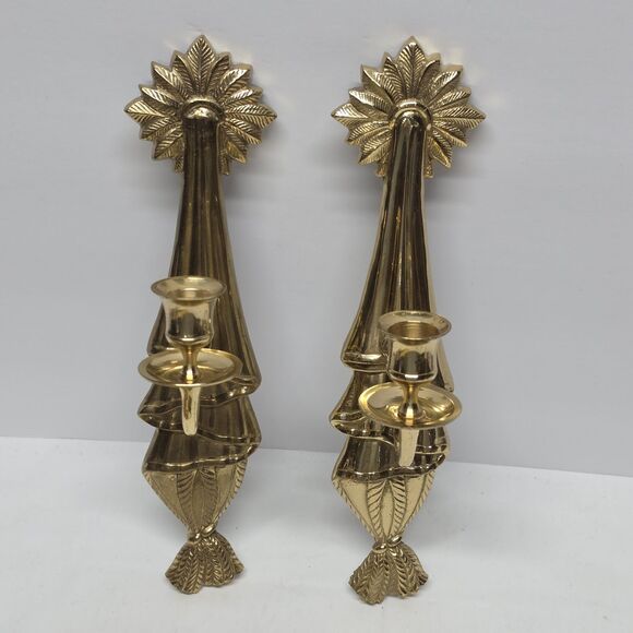 Vintage Other - Vintage Hollywood Regency Brass Wall Candle Holder 12" Set Of 2 French Empire